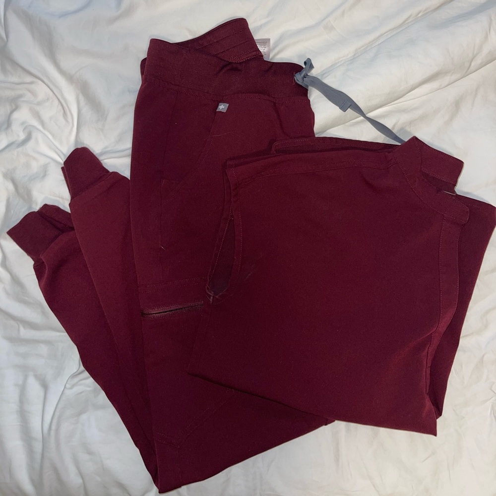 Women’s FIGS burgundy scrub set